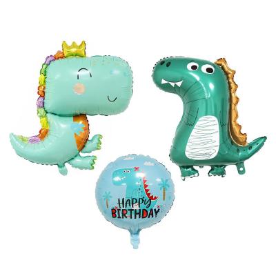 China New Arrival Decoration Dinosaur Green Cartoon Crown Foil Balloon Animal Forest Party Decoration Balloons for sale