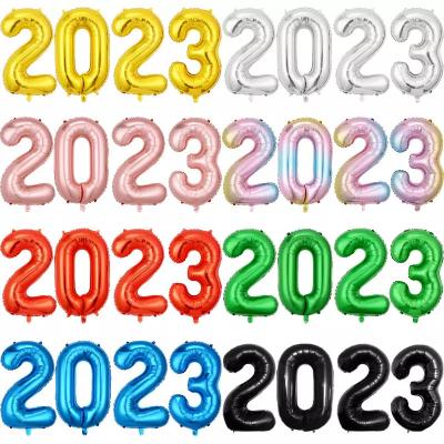 China Decoration 2023 Number Balloons 16inch/32inch/40inch Wrapping Foil Balloons Set Custom Happy New Year Graduation Decoration for sale