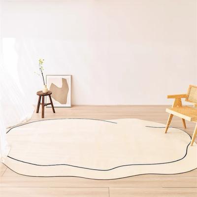 China Modern artificial fur rugs cloud shape faux fur blanket carpet rugs absorbent soft cream aritificial washable special bathroom rugs for sale