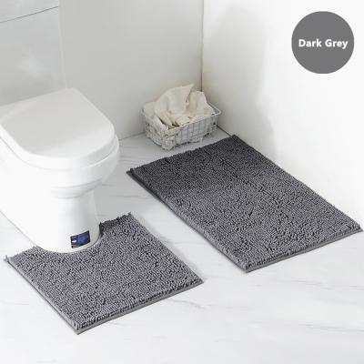 China Custom Made Square Luxury Pad Mat Gray Beige Plush Chenille Bathroom Rugs Quick Dry Soft Anti-Slip Sustainable Bath Cover for sale