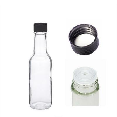 China 150ml 5oz Food Dim Bottle Round Hot Sauce Glass Tomato Sauce Wholesale Cheap Customized Clear Bottle With Black Cap for sale