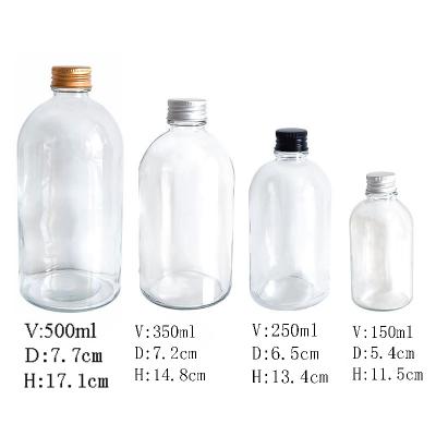 China Beverage Factory Price 250ml 500ml Boston Round Empty Kombucha Cold Milk Coffee Juice Beverage Glass Bottle With Aluminum Plastic Cap for sale