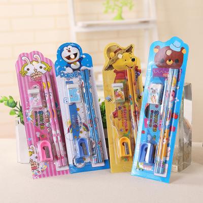 China Hot Sale Promotional Pencil 5 Pieces Fancy Gift Bag Pencil Ruler Eraser Learning Mini Stationery Set For Primary School Children Birthday for sale