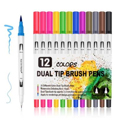 China Hot Sale 12/18/24/36/48/72/100pcs Colors Fineliner Double Tip Brush Pens Drawing Painting Watercolor Art Marker Pens 16.2cm for sale