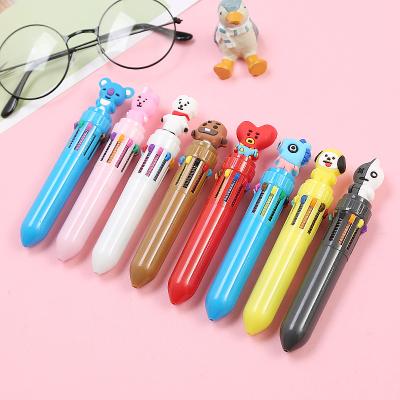 China Eco-friendly Cartoon Cute Student Pen Girl Heart Silicone Press 10 Color Oil Multifunctional Ballpoint Pen for sale