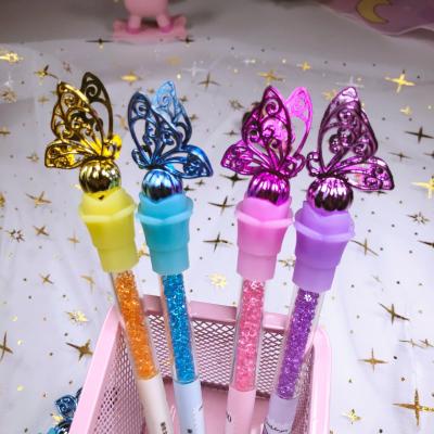 China Factory Direct Selling Student Cartoon Gel Pen Butterfly Flash Diamond Black Eco-friendly Creative Signature Gel Pen for sale