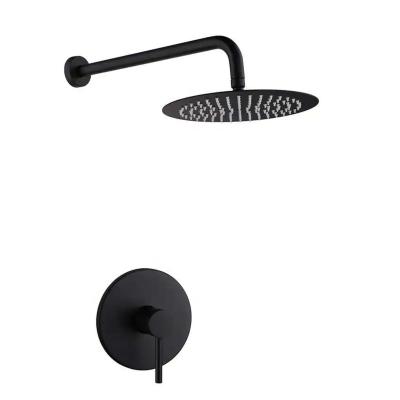 China JAEE SS304 Ultra Thin Slide Bar System Matte Black Rainfall Bathroom Shower Mixer Hot Cold Shower Faucet Set Concealed Shower Set for sale