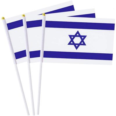 China Wholesale FLYING Israel Hand Flags Decoration Israel Events Wooden Stick Flag 12*18 Inch Polyester for sale