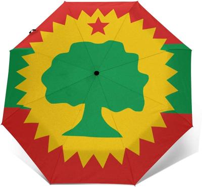 China Polyester Oromo Folding Flag Umbrella Automatic Ethiopian Flag Travel Fashion Umbrella for sale