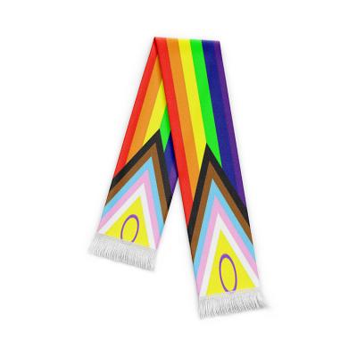 China Printed Wholesale Custom Design Gay Pride Rainbow Scarf 100% Polyester Double Side Printing LGBTQ Scarf for sale