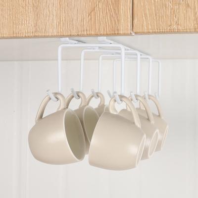 China Sustainable Cup Hanging Rack Under Cabinet 8 Hooks Coffee Mug Rack For Kitchen Without Drilling (White) for sale