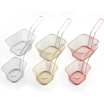 China Sliver Color Viable Mini French Fries Basket Chips Fry Serving Basket Frying Basket For Kitchen for sale