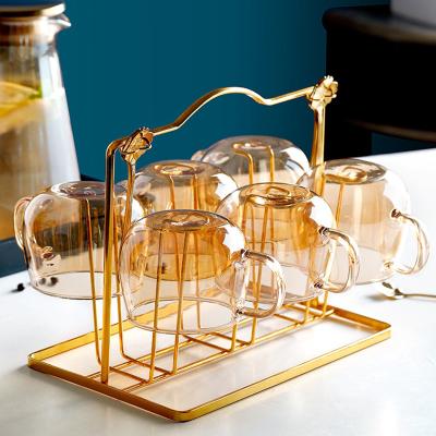 China Free Sample Gold Metal Viable Water Glass Cup Holder Hanging Drying Mugs Rack For Kitchen for sale