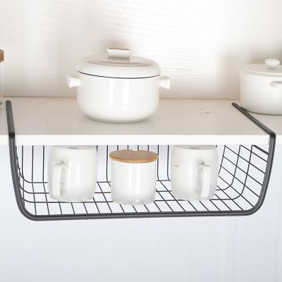 China Yiwu Sustainable Supplier Wholesale Kitchen Under Cabinet Metal Storage Basket Hanging Rack For Cabinet &Dorm for sale