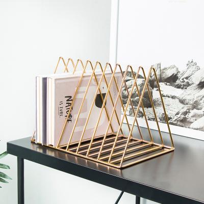 China Nordic Viable Storage Gold Desk Rack Decoration Style Triangle Metal Portable Shelf for sale