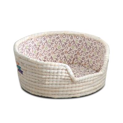 China Sustainable Wholesale Hand - Woven Corn Rattan Pet Sofa Cat Bed Pet Bed for sale