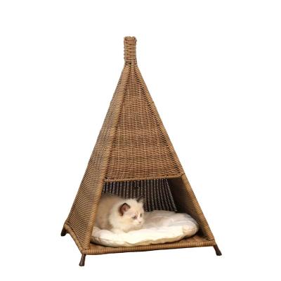 China Viable Wholesale Luxury Outdoor Rattan Woven Pet Beds Pet Beds Accessories Pet Camping Bed Cat Dog Pet Beds for sale