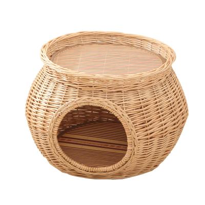 China Viable Pet Furniture Manufacturers 100% Handmade Wicker Bunk Basket Dog Bed Cat Nest Cute Wicker Pet Beds for sale