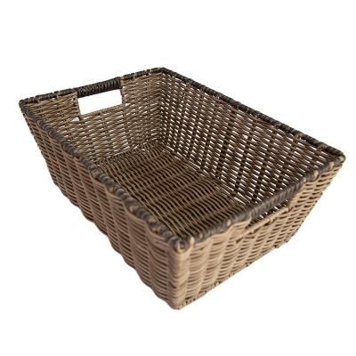 China Sustainable Washable Kitchen Tabletop Rattan Storage Basket Wholesale Hand - Woven Plastic PE Safety Environmental PE Storage Items Bag+carton for sale