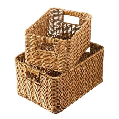 China Sustainable High Quality Hand - Household Storage Box Collapsible Rattan Storage Woven Plastic Baskets With Handles for sale