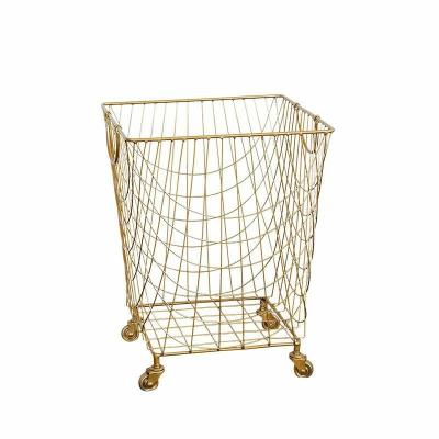 China Modern Nordic Home Metal Wire Organization Simplicity Storage Clothes and Toys Living Room Dirty Laundry Basket with Wheels for sale