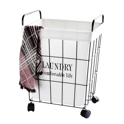 China Bedroom High Quality Modern Metal Bathroom Balcony Simplicity Style Laundry Basket Canvas Rack for sale