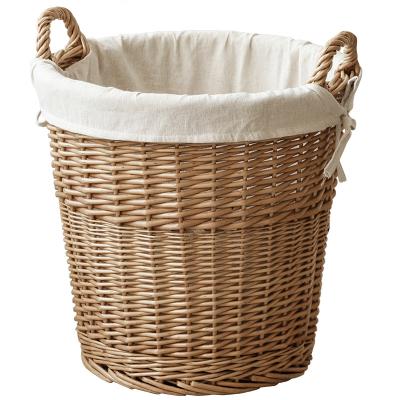 China Japanese Style Pastoral American Style Willow Woven Household Dirty Clothes Toy Storage Basket Rattan Clothes Laundry Basket With Handles for sale