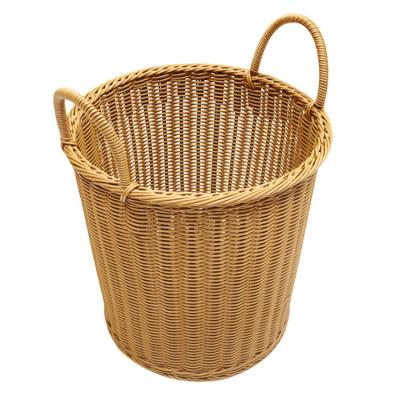 China Modern Simplicity Hand - PP Woven Rattan Clothes Round Plastic Dirty Storage Basket Washable Laundry Hamper With Handles for sale