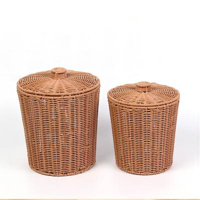 China Simplicity Modern Handmade Plastic Dirty Clothes Storage Basket Washable PP Rattan Laundry Baskets Hamper With Lid for sale