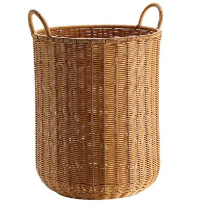 China Modern Simplicity Household PE Rattan Clothes Plastic Dirty Storage Hamper Modern Woven Washable Laundry Hamper With Handles for sale