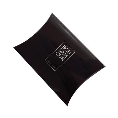 China Recyclable Custom Black Glossy Flat Packaging Paper Pillow Box for sale