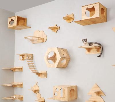 China Relipet Modern Wall Mounted Sustainable Wooden Cat Bridge Cat Shelves Scratcher Furniture For Cats for sale