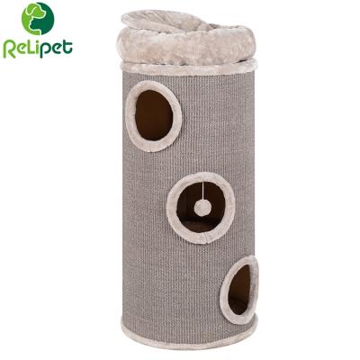 China Stocked Sell Well New Type Wooden Pet Cat Scratching Tower With Sisal Scratching Posts for sale