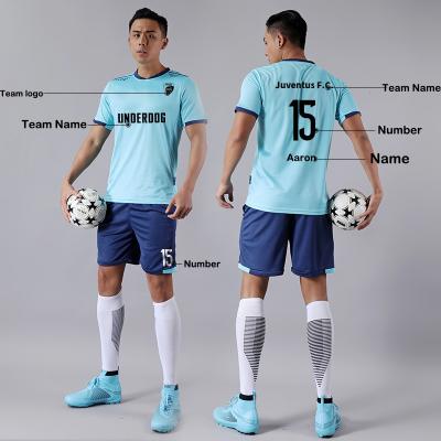 China Fabric: Customized Logo High Quality Men Sport Football Shirts Sets Soccer Jersey Breathable 100% Polyester Uniform for sale