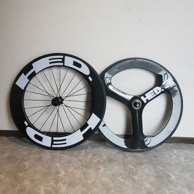 China Road Bikes Carbon Fiber Wheel Set 700C 3spoke 88mm 24 Hole Road Bicycle Carbon Wheelset Rim Road Bicycle Wheels for sale