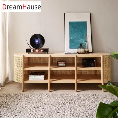 China Dreamhause Traditional Hotel Living Room Furniture Solid Wood Cabinet and Rattan TV Kitchen Cupboard for sale