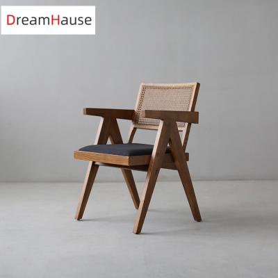 China Solid Wood Chair With Ratten Seat Modern American Dreamhause Solid Wood Dining Chairs Wood Rattan Chair Cafe Armchair Nordic Living Room Balcony Lounge Chair for sale