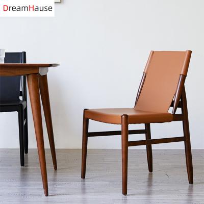 China Wholesale Nordic Furniture Dreamhause Style Solid Wood Modern Dining Room Sets Cafe Wood Chair With PU Leather Cushion for sale