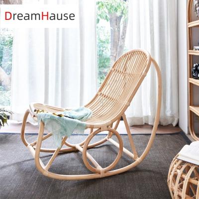 China Real Rattan Indonesia Style Dreamhause Rattan Rocking Chair Modern French Single Living Room Balcony Single Sofa Chair for sale