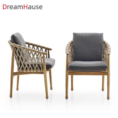 China High Quality Dreamhause Factory Wood Frame + Rope Outdoor Table and Chairs Rattan Wood Chairs for Garden Restaurant Balcony Terrace Table Chairs for sale