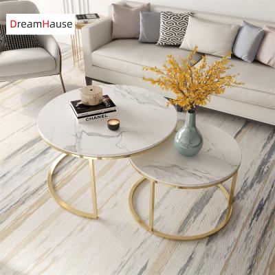 China Round rock light Dreamhause tea table living room sofa coffee table Extendable luxury marble dish small coffee table for sale