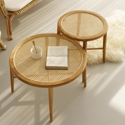 China (Other) Dreamhause Rattan Coffee Table Adjustable Japanese Style Creative Wooden Apartment Round Tea Coffee Table for sale