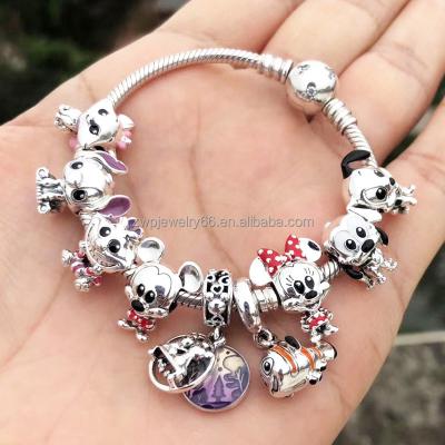 China TRENDY New Pandora  Lilo and Stitch Charm Jewelry S925 Sterling Silver Cute Mickey Minnie Mouse Charm For Pandora Fit Bracelet for sale