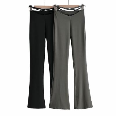 China Anti-wrinkle ladies casual high-waist breathable pants stretch to drape skinny flared cross-leg pants for sale