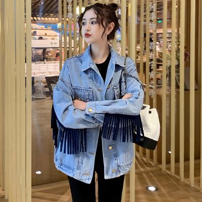 China New Reversible Fashion Embroidered Tassel Denim Jacket Loose Casual Denim Jacket for sale