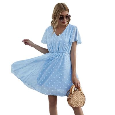 China European women's summer breathable new one-line skirt of thin skirt temperament candy chiffon dress summer V-neck and American clothing for sale