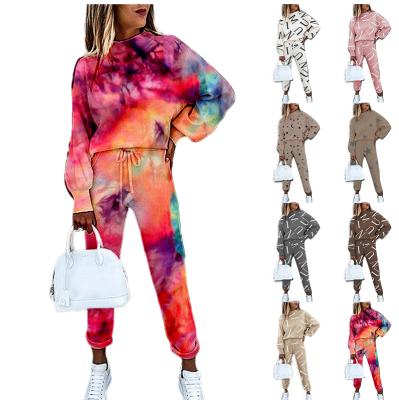 China Spring and autumn new women's anti-pilling two-piece suit tie-dye print long-sleeved fashion sportswear casual suit for sale