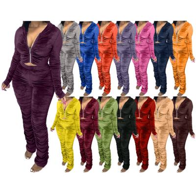 China Amazon Sale Anti-Static Women Plus Size Gold Velvet Casual Zipper Two Piece Suit For Winter for sale