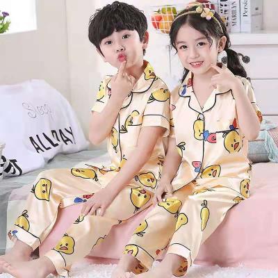 China 2021 QUICK DRY Silk Pajamas Children Kids Spring and Autumn Thin Ice Silk Boys and Girls Sleepwear Home Wear Suit Children's Pajamas Set for sale