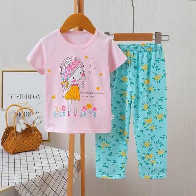 China Breathable Children's Pajamas Sets Short Sleeve Sleepwear Pajamas Suit Cotton Printed Children's Loungewear for sale